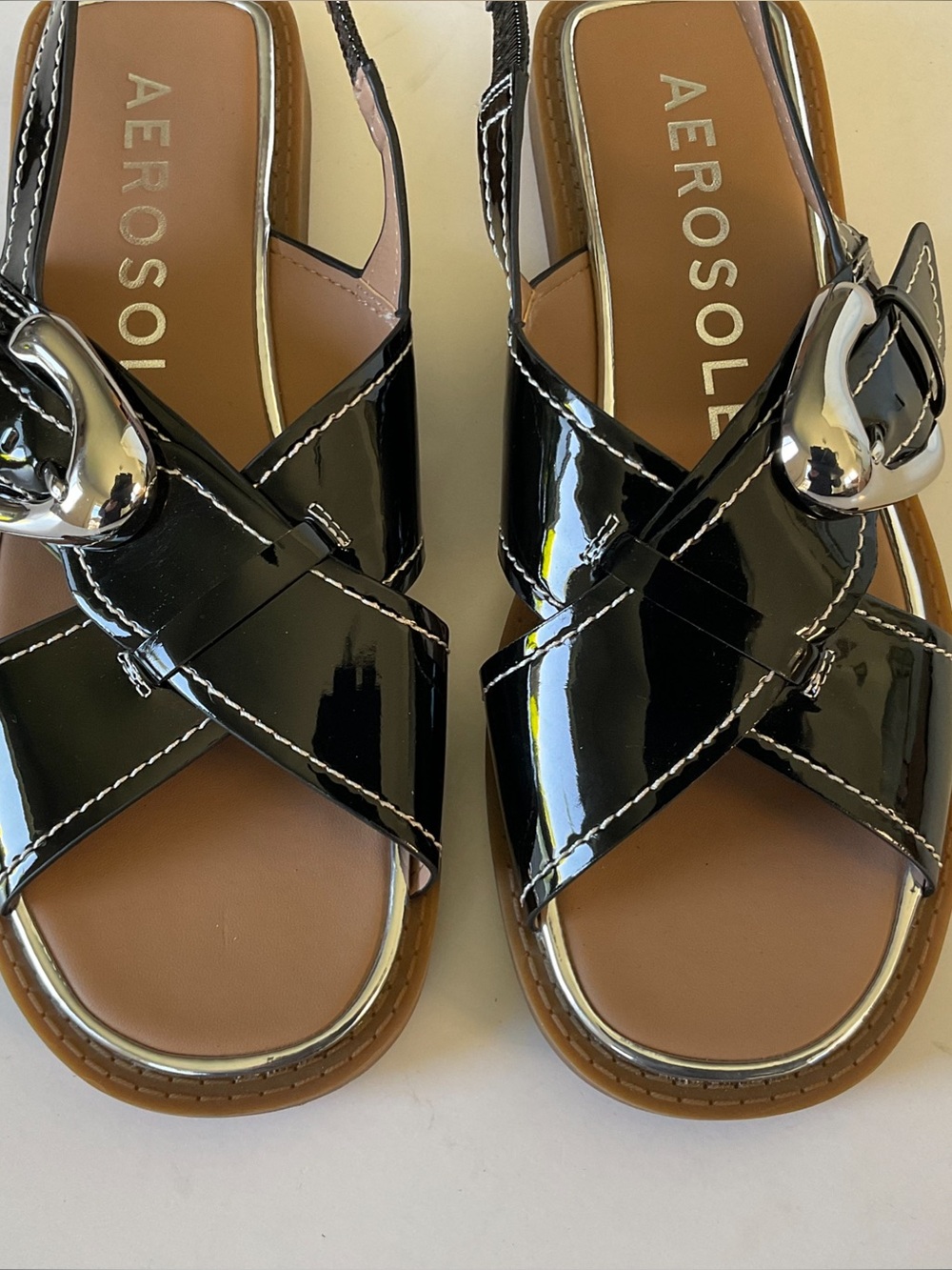 AEROSOLES Cassa Black Patent Faux Leather Sandals Size 8.5 Never Worn - Picture 8 of 8